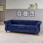 Canapé 3 places Chesterfield capitonné avec clous et pieds Blue 84.75