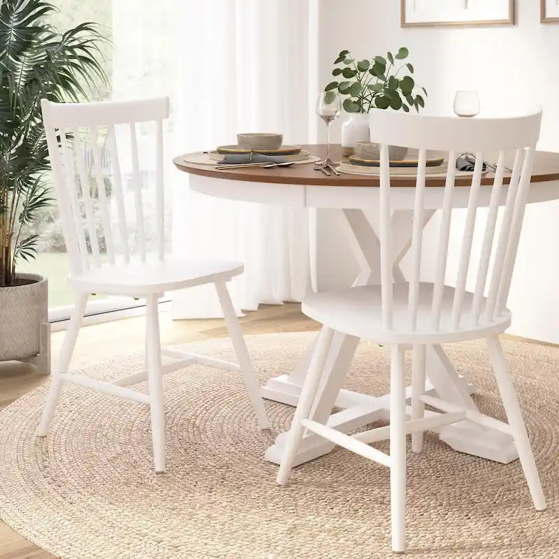 Lot de 2 chaises de salle à manger à dossier haut et à barreaux | Bois d'hévéa massif | Capacité de 102 kg