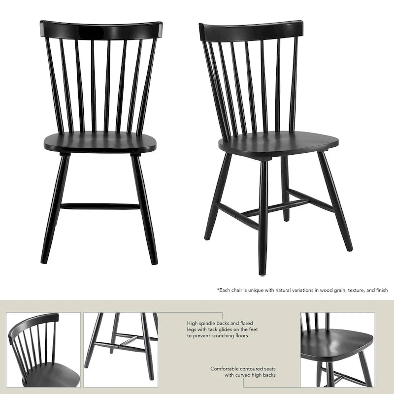 Lot de 2 chaises de salle à manger à dossier haut et à barreaux | Bois d'hévéa massif | Capacité de 102 kg
