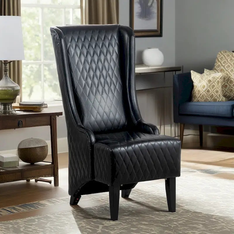 Fauteuil à dossier haut en velours avec pieds en bouleau | 23L x 30P x 46H