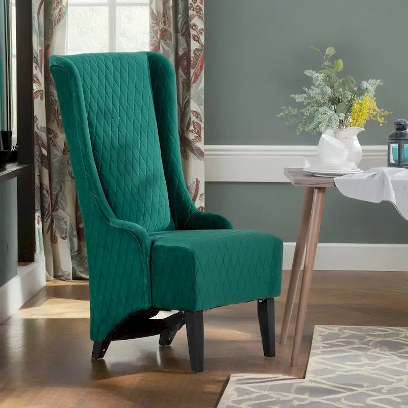 Fauteuil à dossier haut en velours avec pieds en bouleau | 23L x 30P x 46H