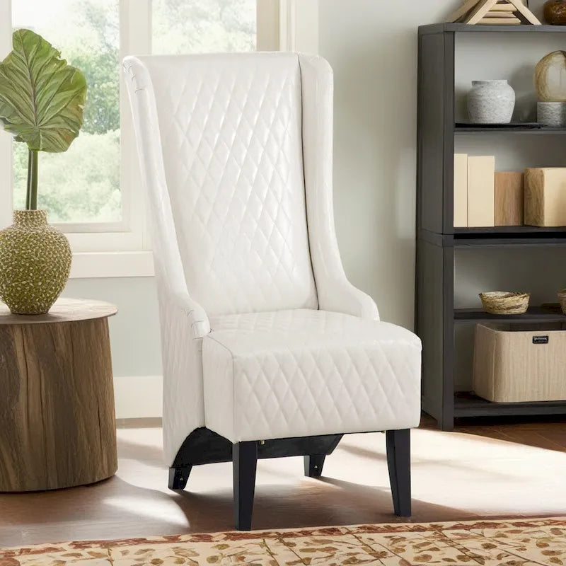 Fauteuil à dossier haut en velours avec pieds en bouleau | 23L x 30P x 46H