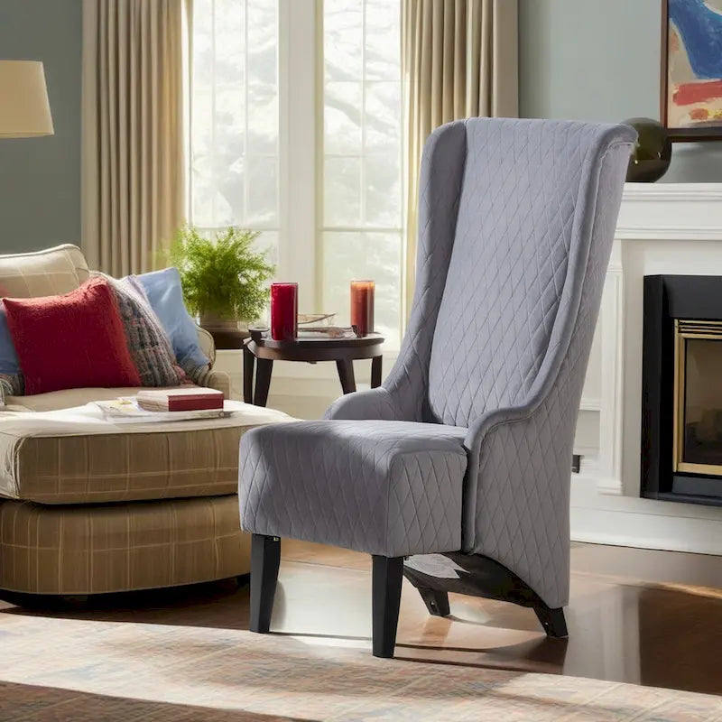 Fauteuil à dossier haut en velours avec pieds en bouleau | 23L x 30P x 46H