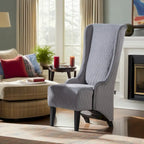 Fauteuil à dossier haut en velours avec pieds en bouleau | 23L x 30P x 46H