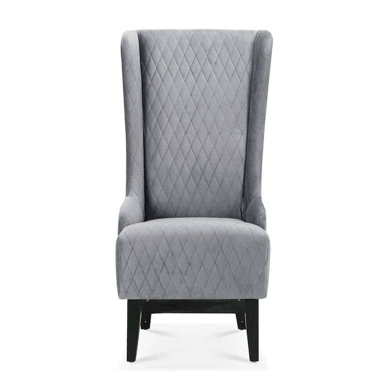 Fauteuil à dossier haut en velours avec pieds en bouleau | 23L x 30P x 46H