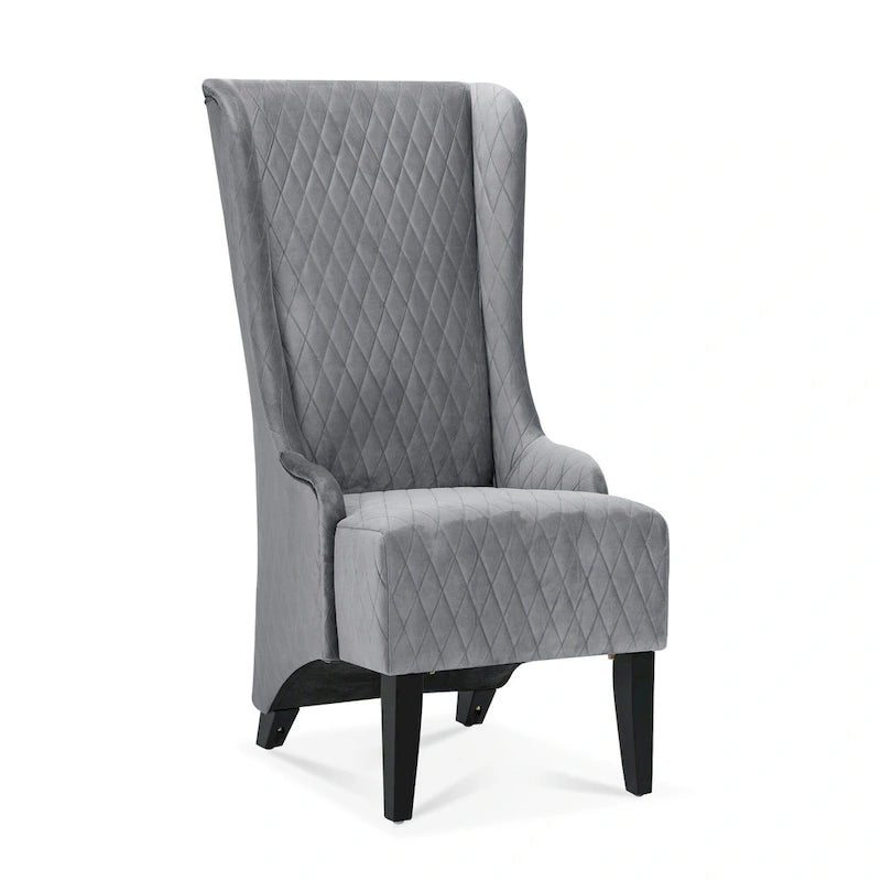 Fauteuil à dossier haut en velours avec pieds en bouleau | 23L x 30P x 46H