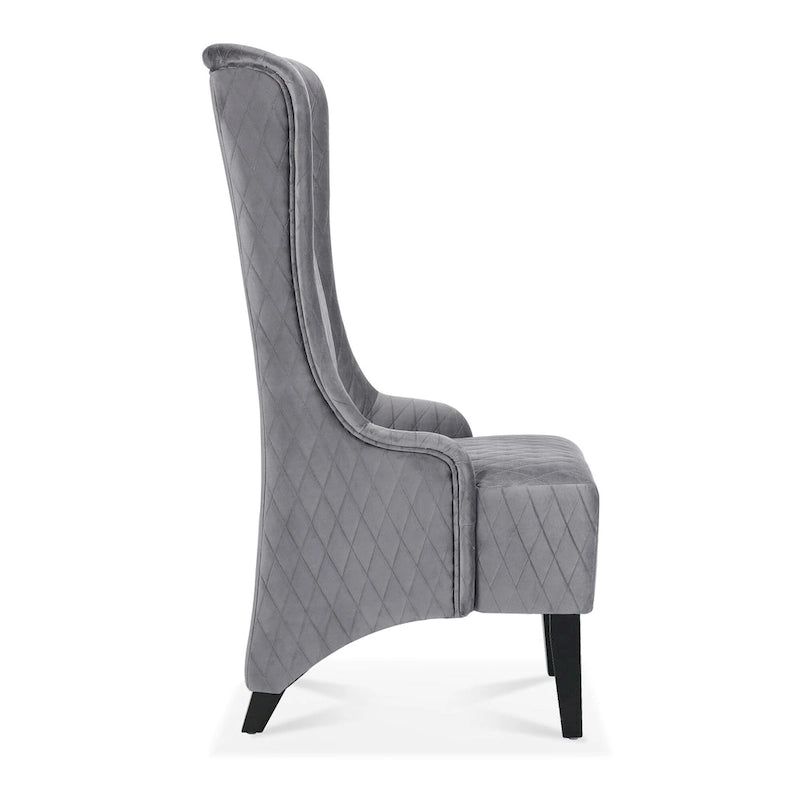 Fauteuil à dossier haut en velours avec pieds en bouleau | 23L x 30P x 46H