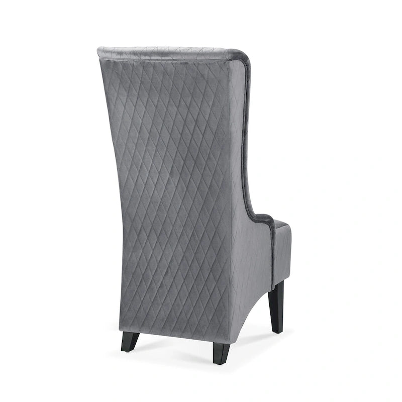 Fauteuil à dossier haut en velours avec pieds en bouleau | 23L x 30P x 46H