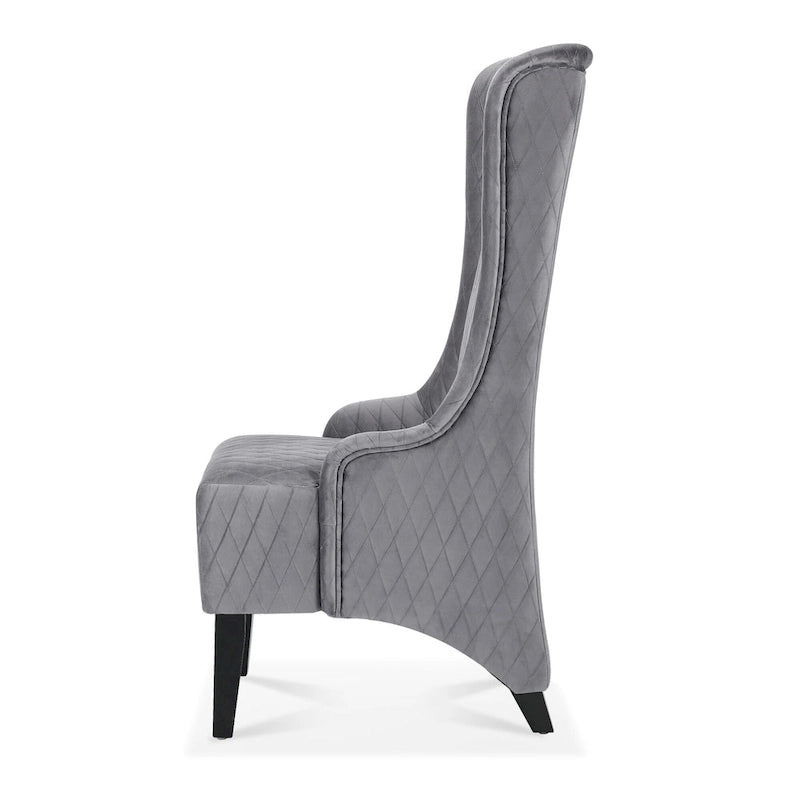 Fauteuil à dossier haut en velours avec pieds en bouleau | 23L x 30P x 46H