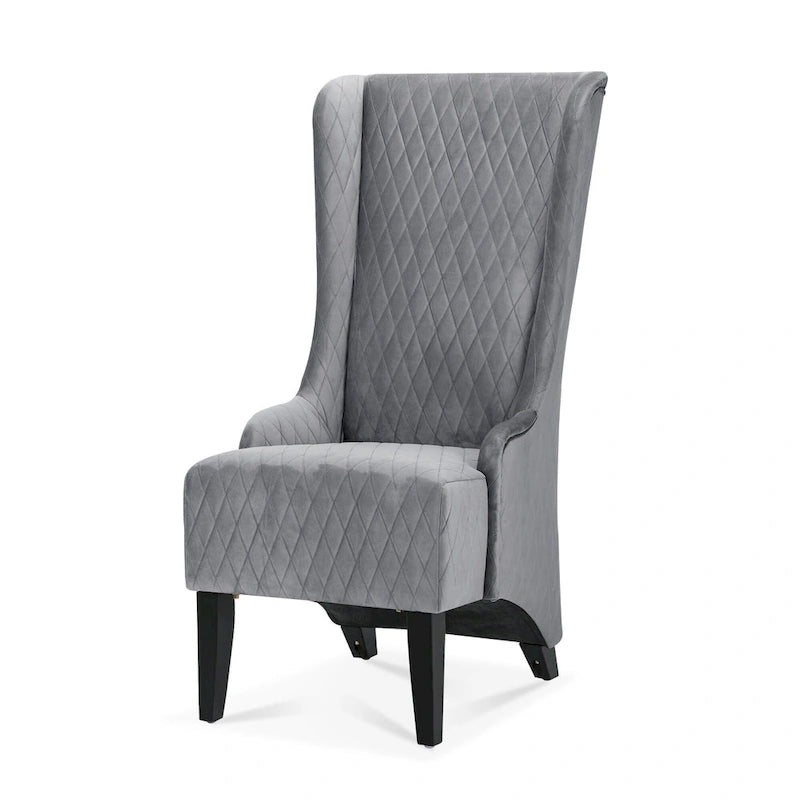 Fauteuil à dossier haut en velours avec pieds en bouleau | 23L x 30P x 46H