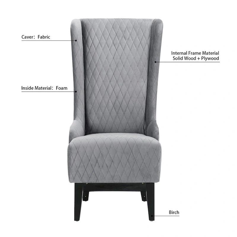Fauteuil à dossier haut en velours avec pieds en bouleau | 23L x 30P x 46H