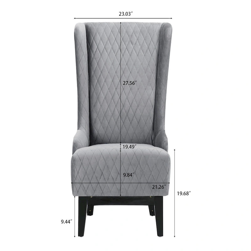 Fauteuil à dossier haut en velours avec pieds en bouleau | 23L x 30P x 46H