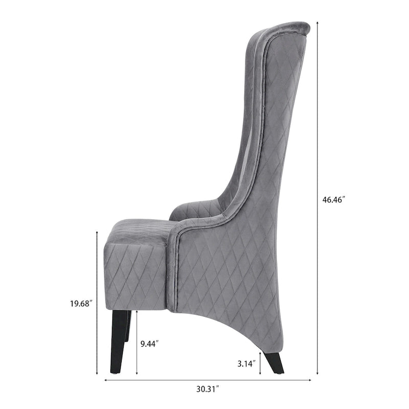 Fauteuil à dossier haut en velours avec pieds en bouleau | 23L x 30P x 46H