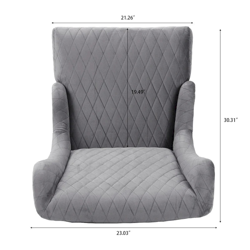 Fauteuil à dossier haut en velours avec pieds en bouleau | 23L x 30P x 46H