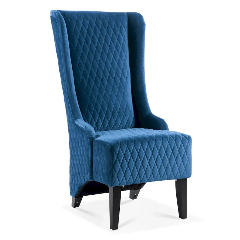 Fauteuil à dossier haut en velours avec pieds en bouleau | 23L x 30P x 46H