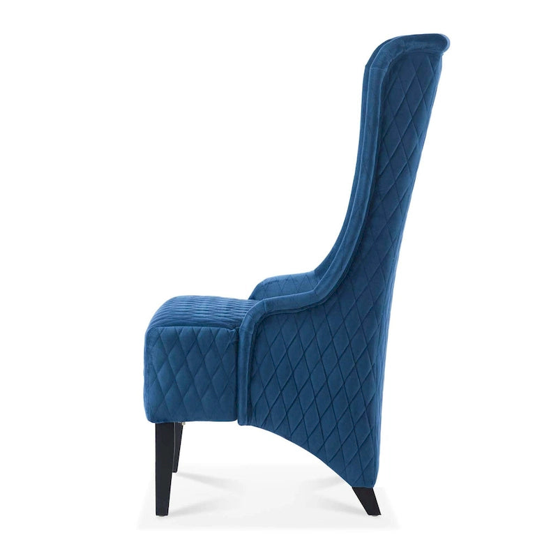 Fauteuil à dossier haut en velours avec pieds en bouleau | 23L x 30P x 46H