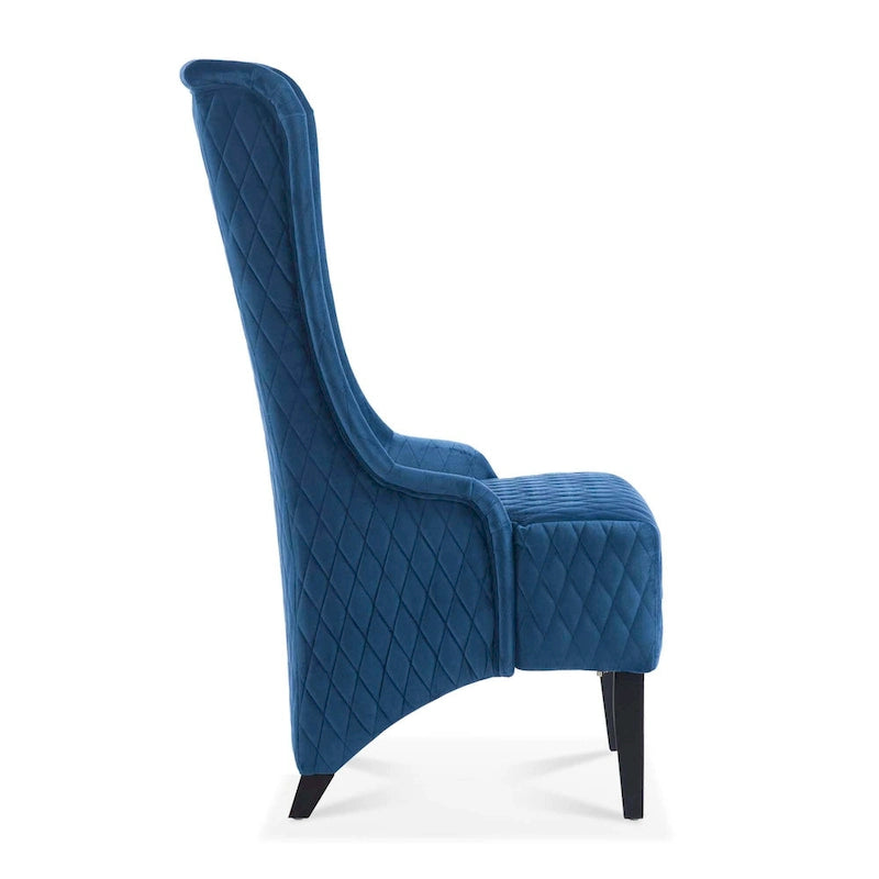 Fauteuil à dossier haut en velours avec pieds en bouleau | 23L x 30P x 46H