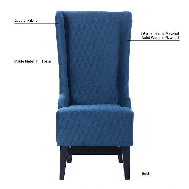 Fauteuil à dossier haut en velours avec pieds en bouleau | 23L x 30P x 46H