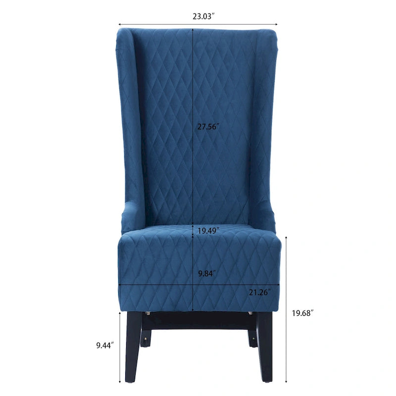 Fauteuil à dossier haut en velours avec pieds en bouleau | 23L x 30P x 46H