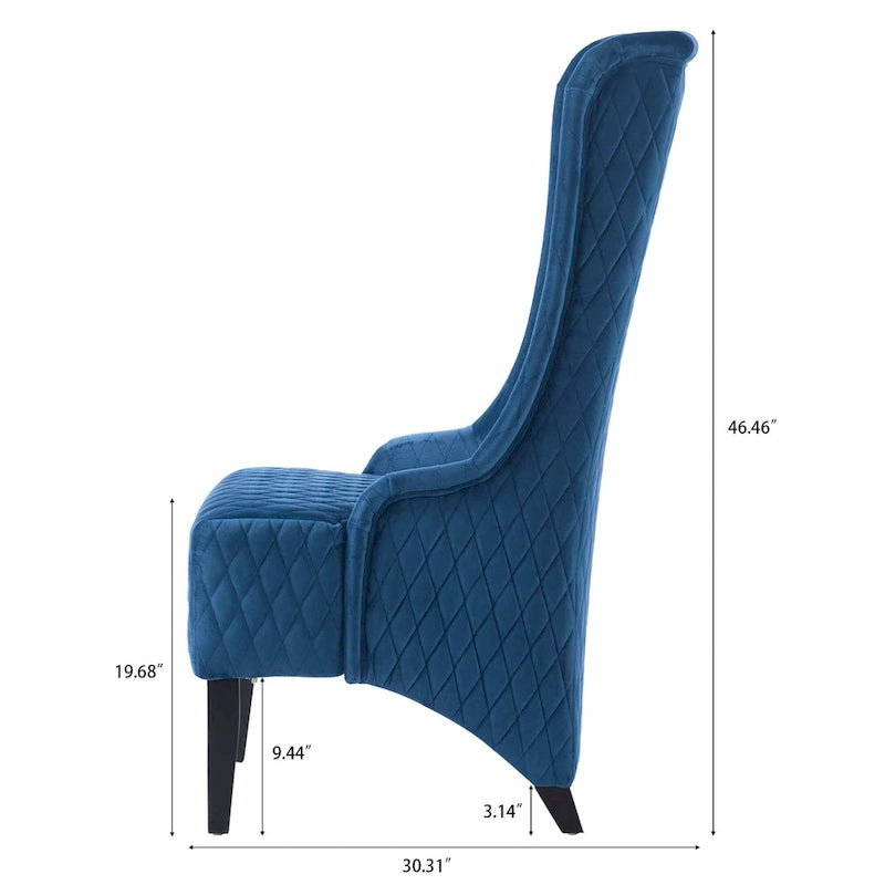 Fauteuil à dossier haut en velours avec pieds en bouleau | 23L x 30P x 46H