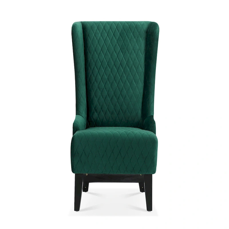 Fauteuil à dossier haut en velours avec pieds en bouleau | 23L x 30P x 46H