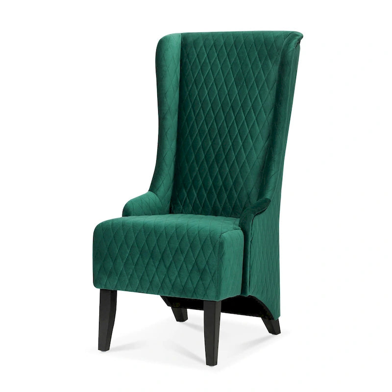Fauteuil à dossier haut en velours avec pieds en bouleau | 23L x 30P x 46H