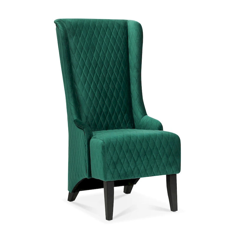 Fauteuil à dossier haut en velours avec pieds en bouleau | 23L x 30P x 46H