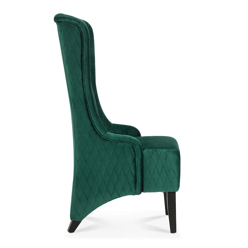 Fauteuil à dossier haut en velours avec pieds en bouleau | 23L x 30P x 46H
