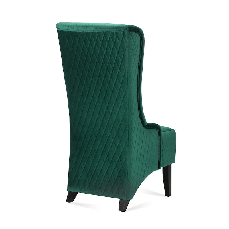 Fauteuil à dossier haut en velours avec pieds en bouleau | 23L x 30P x 46H