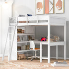Lit mezzanine pleine grandeur avec bureau et étagère - Blanc