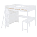 Lit mezzanine pleine grandeur avec bureau et étagère - Blanc