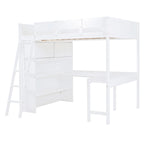 Lit mezzanine pleine grandeur avec bureau et étagère - Blanc