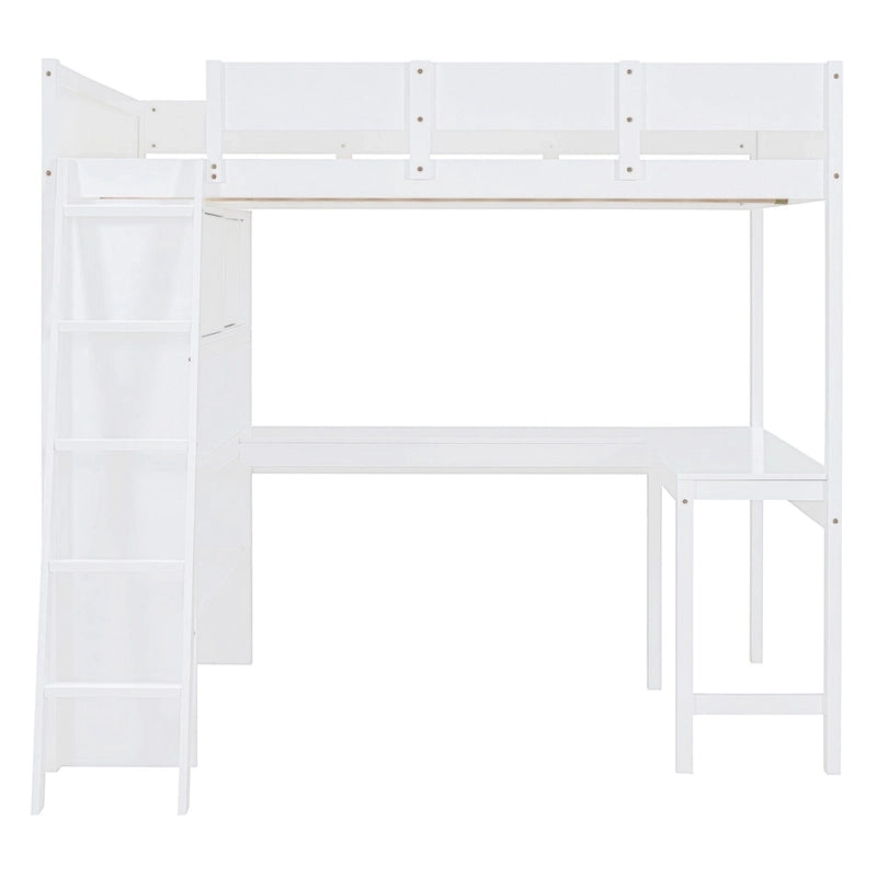 Lit mezzanine pleine grandeur avec bureau et étagère - Blanc