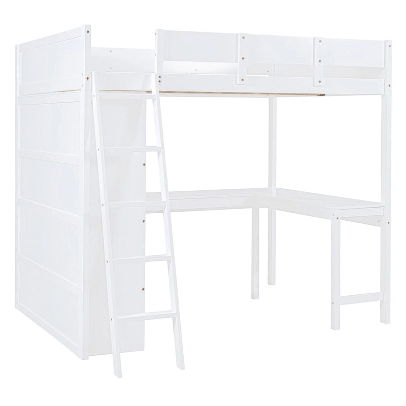 Lit mezzanine pleine grandeur avec bureau et étagère - Blanc