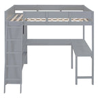 Lit mezzanine pleine grandeur avec bureau et étagère - Blanc