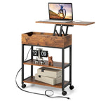 Table d'appoint relevable avec station de charge, étagères de rangement et roulettes | 54,6 x 30,5 x 66 cm