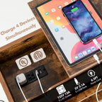 Table d'appoint relevable avec station de charge, étagères de rangement et roulettes | 54,6 x 30,5 x 66 cm