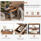 Table d'appoint relevable avec station de charge, étagères de rangement et roulettes | 54,6 x 30,5 x 66 cm