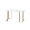 Bureau rectangulaire blanc et or | Piétement ouvert | Métal et bois