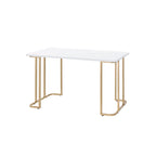 Bureau rectangulaire blanc et or | Piétement ouvert | Métal et bois