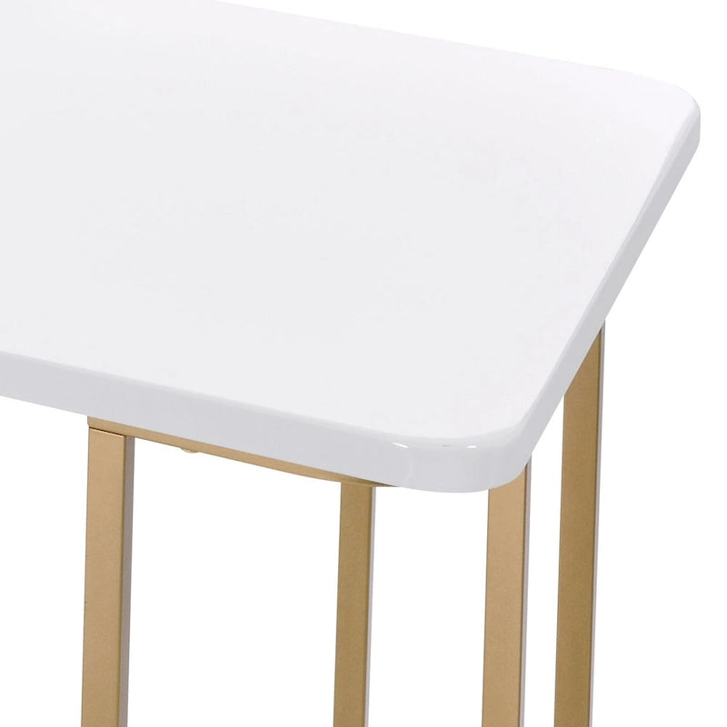 Bureau rectangulaire blanc et or | Piétement ouvert | Métal et bois