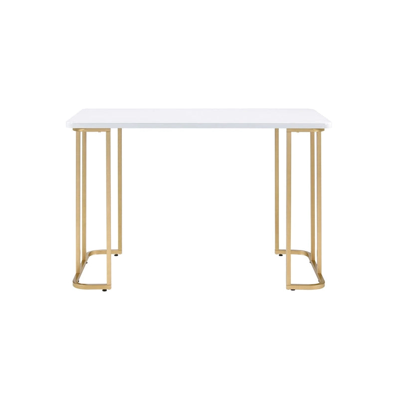 Bureau rectangulaire blanc et or | Piétement ouvert | Métal et bois