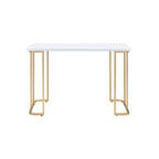 Bureau rectangulaire blanc et or | Piétement ouvert | Métal et bois