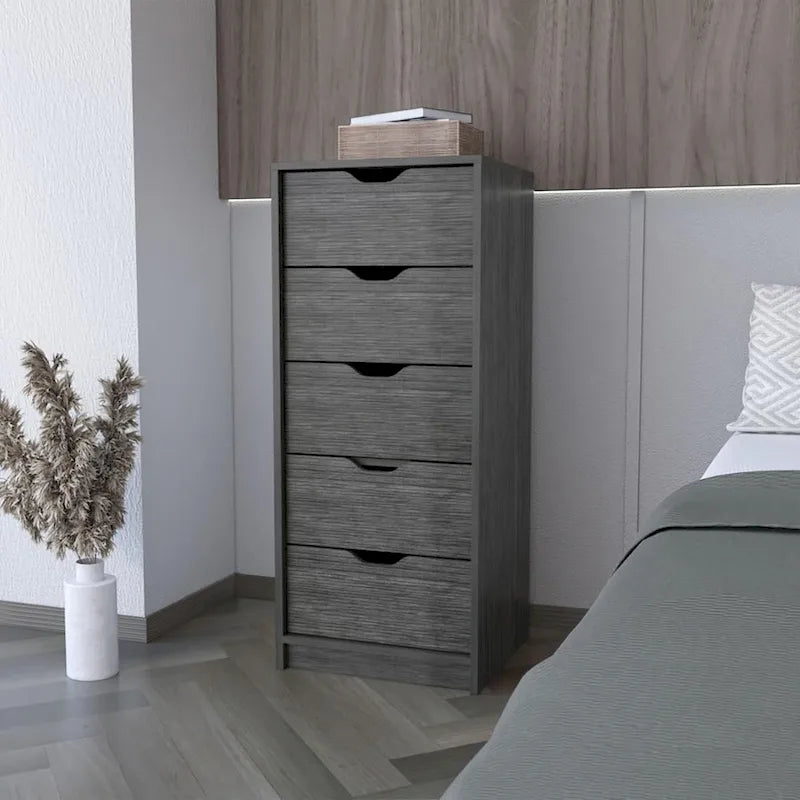 Commode verticale compacte en bois à 5 tiroirs, commode étroite pour chambre ou bureau