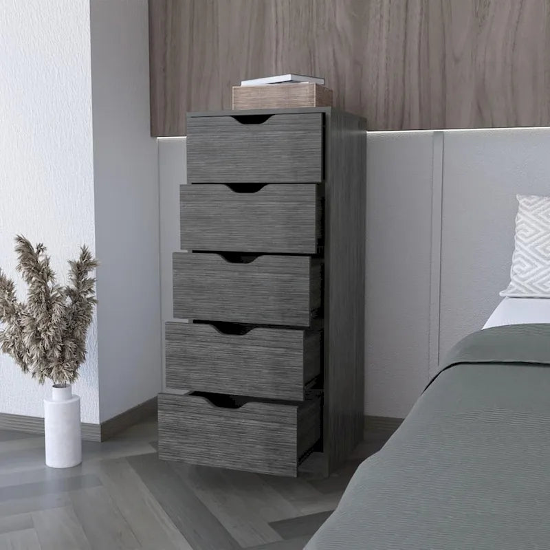 Commode verticale compacte en bois à 5 tiroirs, commode étroite pour chambre ou bureau