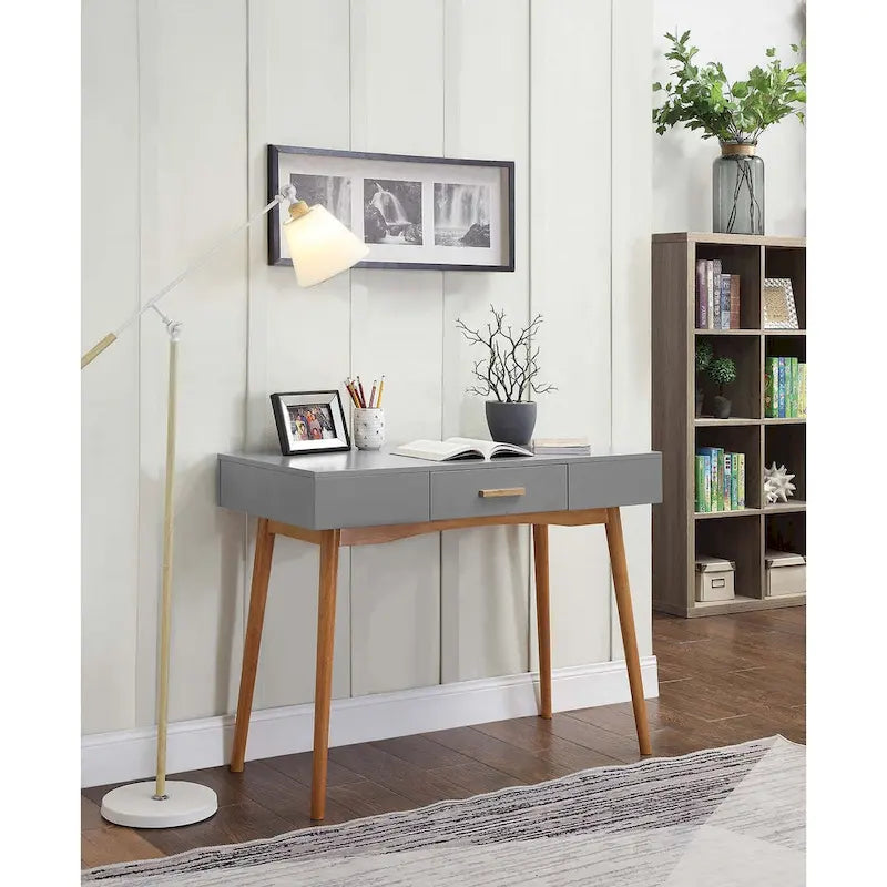 Bureau de style moderne du milieu du siècle avec 1 tiroir | Pieds fuselés en bois d'hévéa | Plusieurs finitions