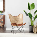 Fauteuil Papillon Fait Main en Cuir Blanc, Gris, Marron, Marron Clair ou Marron Beige avec Support Noir