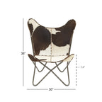 Fauteuil Papillon Fait Main en Cuir Blanc, Gris, Marron, Marron Clair ou Marron Beige avec Support Noir