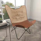 Fauteuil Papillon Fait Main en Cuir Blanc, Gris, Marron, Marron Clair ou Marron Beige avec Support Noir