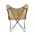 Fauteuil Papillon Fait Main en Cuir Blanc, Gris, Marron, Marron Clair ou Marron Beige avec Support Noir